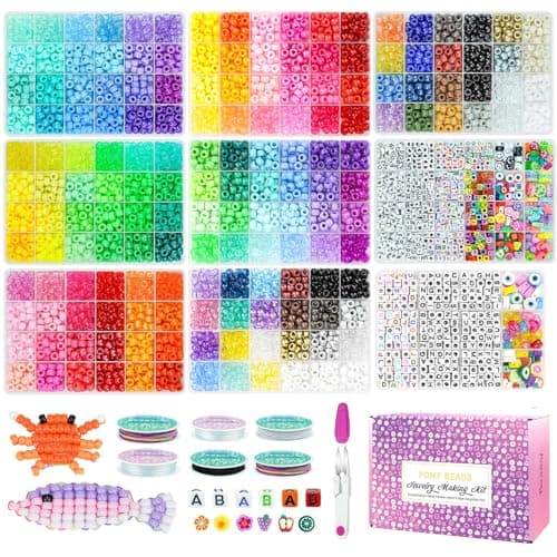 Paodey 6000pcs Pony Beads for Bracelets, 168 Colors 9mm Friendship Bracelet Making Kit Large Acrylic Kandi Beads with 1400Pcs Letter Bead Crafts Gift for Kids Adults DIY Jewelry Toys - Image 1