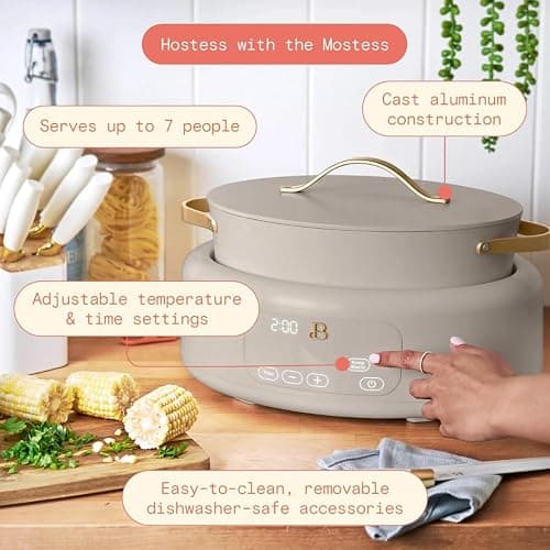 Beautiful 10-in-1 Electric Multi-Cooker by Drew Barrymore, 6-quart, digital display, 10 cooking functions, non-stick pot, easy one-touch control (Porcini Taupe) thumbnail 6