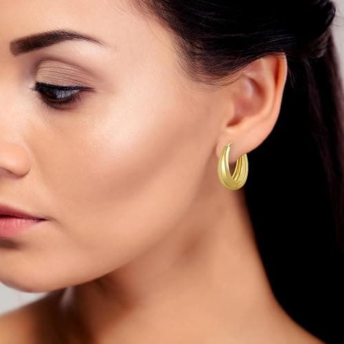 JeHwuel 6 Pairs Gold Hoop Earrings Set for Women, 14K Gold Plated Huggie Chunky Earring Variety Pack, Hypoallergenic Thick Jewelry Gift thumbnail 9