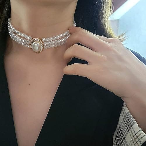 BSLVWG Wedding suite Pearl choker collier 4 rangées choker Simulation Pearl plaqué rhodium élégant charme collier féminin multicouche choker Chain round thumbnail 3
