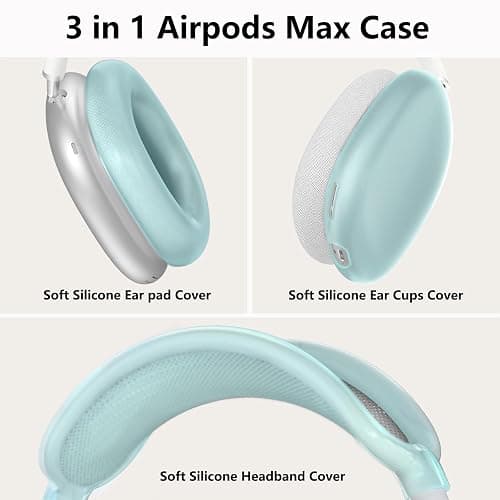 Silicone Case Cover for AirPods Max Headphones, Ear Pad Case Cover/Ear Cups Cover/Headband Cover for AirPods Max (USB-C/Lightning)(2024/2020), Soft Skin Accessories for Apple AirPod Max, Foggy Blue thumbnail 4