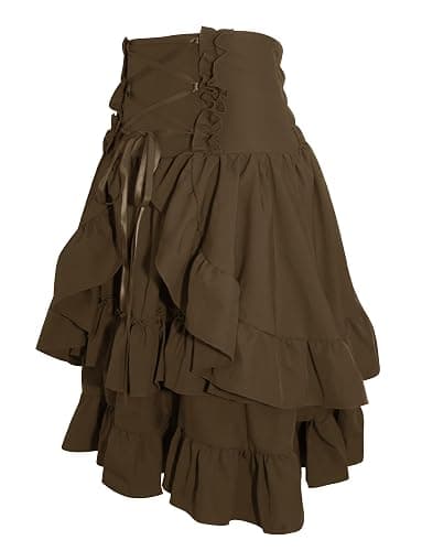 FEOYA Women Steampunk Gothic Lace Up High Waist Renaissance Victorian Layered Skirt thumbnail 3