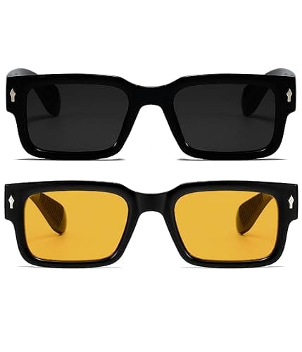 EYLRIM Square Frame Sunglasses for Women Men Trendy Chunky Rectangle Sun Glasses Black Shades UV400 Protection thumbnail 2
