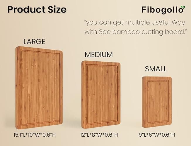 Fibogollo Bamboo Cutting Boards Serving Board Set, Bamboo Chopping Boards with Juice Groove for Kitchen Meal Prep and Serving (set of 3) thumbnail 6