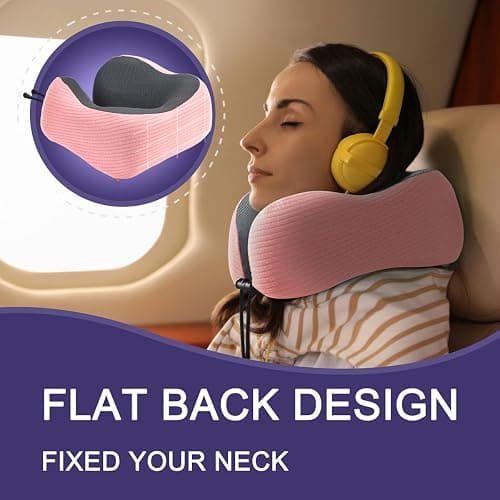 napfun Neck Pillow for Traveling, Upgraded Travel Neck Pillow for Airplane 100% Pure Memory Foam Travel Pillow for Flight Headrest Sleep, Portable Plane Accessories, Pink thumbnail 5