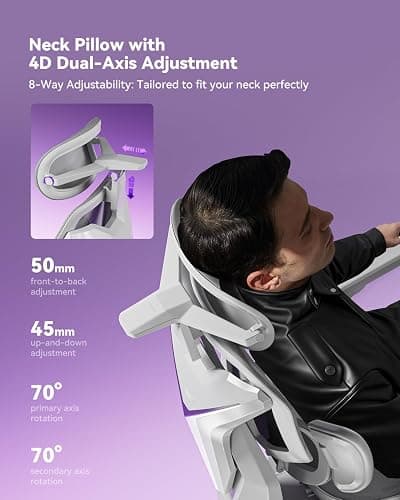 AutoFull G7 Ergonomic Gaming Chair Office Chair, 3-Zone Dynamic Lumbar Support, 360° Armrests, CloudTech Mesh, 140° Recline, Footrest, Detachable Back Armor, Desk Chair for Office & Gaming, White thumbnail 5