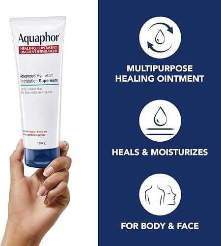 Aquaphor Healing Ointment, Multipurpose Ointment for Dry, Cracked Skin, Chafing, Cuticle Care, Fragrance Free, Non Greasy and Non Comedogenic Body Moisturizer, Dermatological Skin Care, 198g Tube thumbnail 2