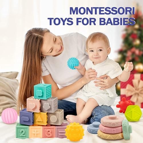 Jyusmile Baby Toys 6-12 Months, Montessori Toy for Babies 6-12 Months, Incl Stacking Building Blocks & Soft Infant Teething Toys & Sensory Balls for Toddlers 0-3-6-9-12 Month thumbnail 7