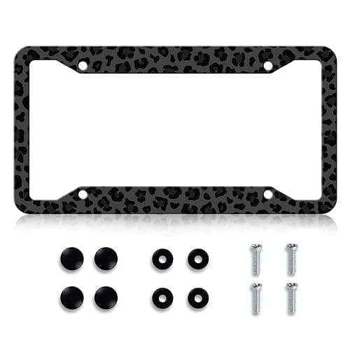 Black Leopard Print License Plate Frame - Leopard Personalise License Plate Holder, Rust-Proof Stainless Steel Waterproof Car Decorative Tag Frame for Standard Us 12x6 Inch - Image 1