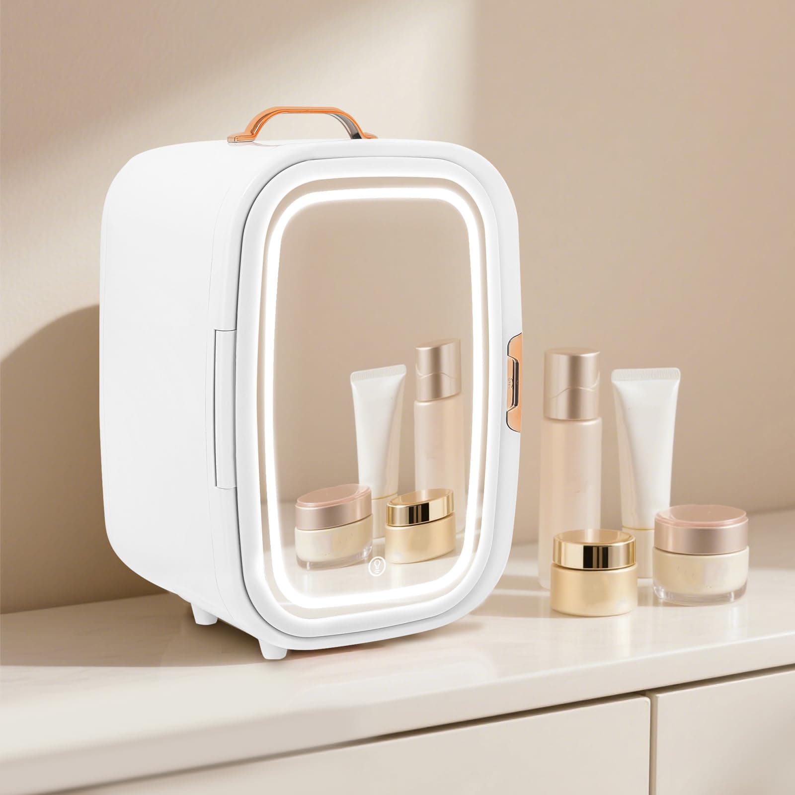Mini Fridge, Skincare Fridge, Cosmetics Refrigerator, Makeup Refrigerator for Skincare with 3-Level Dimmable LED Light Mirror, Dual-Function Cooling/Heating Cosmetic Refrigerators (White) thumbnail 2