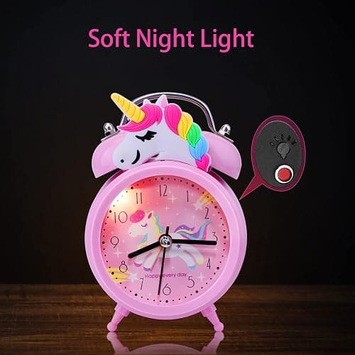QearFun Unicorn Alarm Clock for Girls Kids, Cute Bedroom Decoration, Non Ticking Silent Second Hand, w/Backlight Super Loud Twin Bell, for Kids Toddlers Unicorn Gifts 1 thumbnail 3