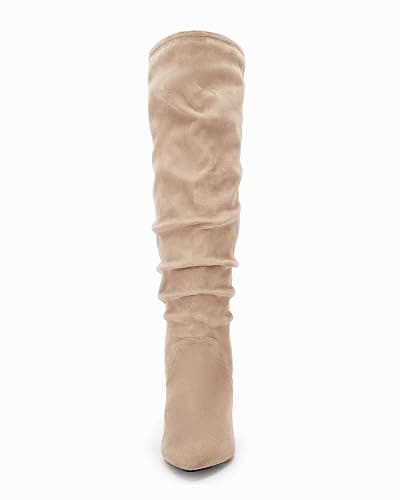 Coutgo Womens Slouchy Knee High Boots Wide Calf Kitten Heel Pointed Toe Pull On Long Boots Winter Shoes thumbnail 6