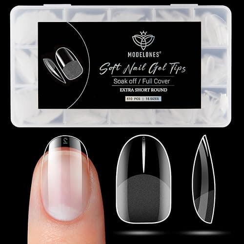 Modelones Extra Short Oval Round Nail Tips - 510Pcs Soft Fake Nails Tips Gel Pre-shaped Half Matte Full Cover No Filed False Extension Manicure Salon DIY at Home 15 Sizes - Image 1