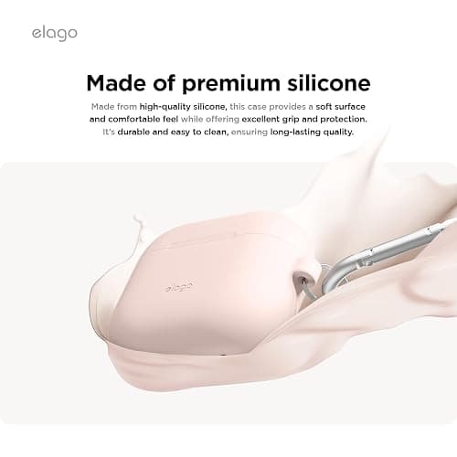 elago Compatible with AirPods 4 Case - Premium Silicone Case with Carabiner, Supports Wireless Charging, Shock Resistant, Full Protection, Headphone Accessories (Sand Pink) thumbnail 3
