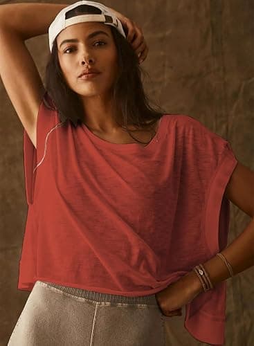 Kumufenc Women Short Sleeve Workout Shirts Open Back Tops Casual Yoga Y2k Athletic Gym Slouchy Crop Running Tees thumbnail 2
