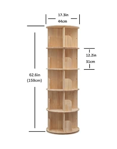 Heehee Wooden Rotating Bookshelf 360 Display Floor Standing Bookcase Storage Rack for Kids&Adults Multi-Functional Bookshelf Organizer (5-Tier) thumbnail 2