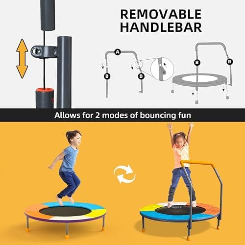3FT Foldable Trampoline for Kids - 36” Mini Small Trampoline with Handle Bar, Height-Adjustable, Max Load 100LBS, Ideal for Toddler Baby Jumping Mats & Outdoor Workout Adventures - 36" Toddler Trampoline thumbnail 4