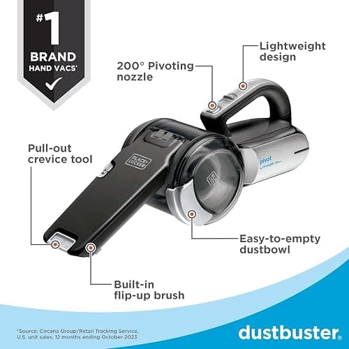 BLACK+DECKER dust buster PIVOT VAC Handheld Vacuum Cordless, Car Vacuum Portable Rechargeable, Extendible Crevice Tool and 200 Degree Pivoting Nozzle, Strong Suction, Lightweight (BDH2000PL) thumbnail 4
