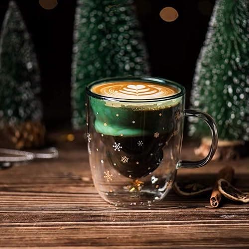 Christmas Cups, 10oz Double Walled Glass Coffee Mugs, Cute Cup with Lids and Handle, Funny Glasses Drinkware Coffee Cups, Christmas Gifts for Teens Girls Boys Women Men Friend Mom, Decorations Gifts thumbnail 6