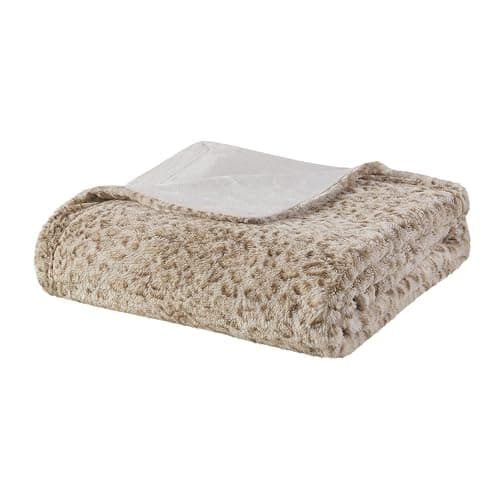 Madison Park Zuri Soft Plush Luxury Oversized Faux Fur Throw Animal Stripes Design, Faux Mink On The Reverse, Modern All Seasons Blanket for Bed, Sofa Couch, Office, Leopard, 60x70 - Image 1