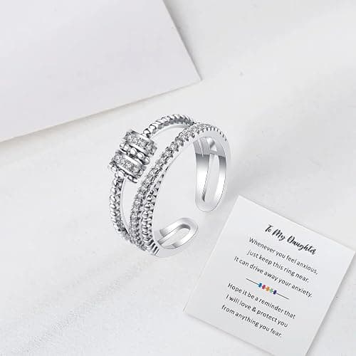 Fidget Ring for Anxiety Women,Rings for Teen Girls,Give Kids/Daughter/Mum/Granddaughter Gifts,with Spinner of Ring,Hug Mother Gift,Can Calm Mood And Health Sleep,Adhd Aids,Unusual Adjustable Jewellery thumbnail 5