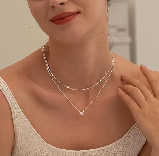 Tewiky Dainty 14k Gold Plated/Silver Cubic Zirconia Necklaces for Women, Simple CZ Jewelry Necklaces Trendy Gifts thumbnail 3