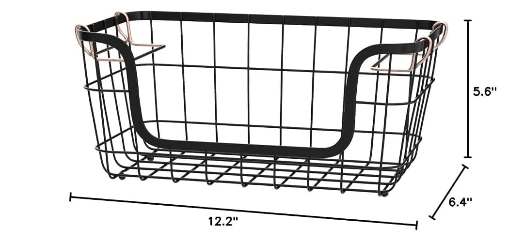 Amazon Basics Stackable Metal Wire Rectangular Storage Basket Set For Kitchen or Bathroom, 2 Count, Black thumbnail 3