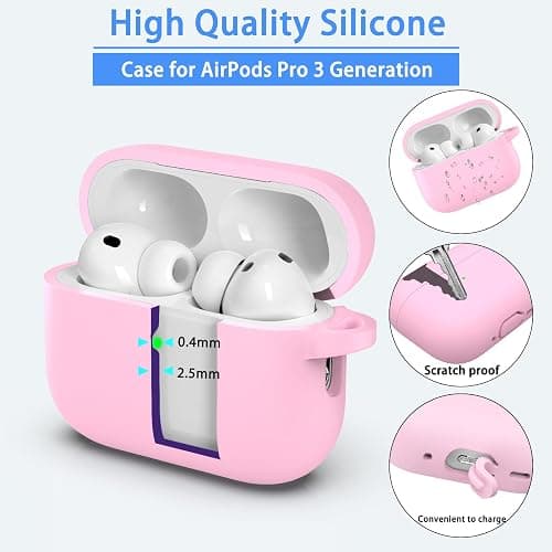 MHYALUDO for AirPods Pro 3 Case 2025, Military Grade Soft Silicone Shock-Absorbing for AirPods Pro 3rd Generation (USB-C Cable) with Lanyard and Cleaning Kit,Front LED Visible, Pink thumbnail 3