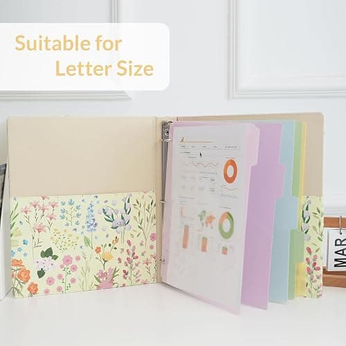 SKYDUE 1 Inch 3-Ring Binder with Clipboard, PU Aesthetic Binder with 5 Dividers, Notepad, Stickers & Pockets for Work and School (Letter Size) thumbnail 6