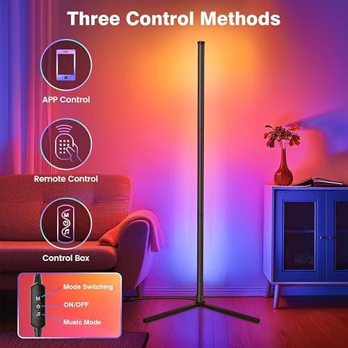 RIYO LED Corner Lamp, RGB Corner Floor Lamp with APP and Remote Control, 16 Million Colors & 68+ Scene Color Changing Ambience Light with Music Sync for Living Room, Bedroom, Gaming Room thumbnail 2