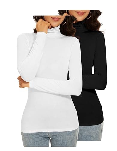 Qukayang Women's Turtleneck Long Sleeve Thermal Tops Slim Fitted Lightweight Thin Basics Layer Tshirt (XS-2XL) - Image 1