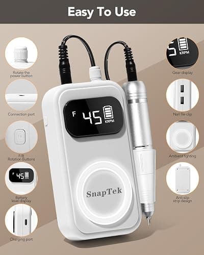 Portable Electric Nail Drill Kit & Nail Dust Collector,Nail Filer Professional 45000 RPM(with 12 Drill Bits & Accessories),3700RPM Vacuum Nail Fan Dust Collector with Reusable Filter for Salon & Home thumbnail 3