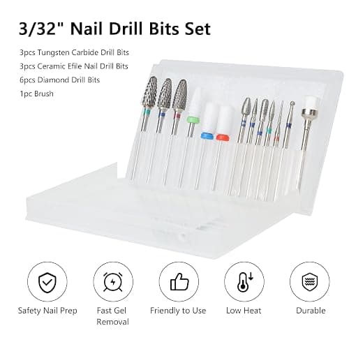 GazePlus 13PCS Nail Drill Bits Set, 3/32” Professional Nail Drill Bits, Tungsten Carbide Ceramic Efile Cuticle Remover Bits with Brush, Brocas para uñas for Home Salon Nail Manicure thumbnail 3