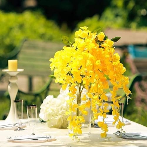 40 Pack Wisteria Flower Vines Garland, 3.75 Feet Artificial Flower Strings, Fake Hanging Flowers, Silk Wisteria Garland Flowers, Wisteria Vine for Wedding, Garden, Wall Decoration (Yellow) thumbnail 5