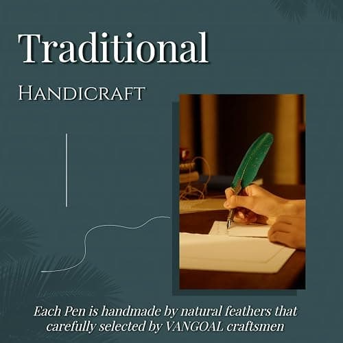 VANGOAL Vintage Green Feather Pen and Ink Set, Classic Series Goose Quill Pen with Carving Pen Stand, Calligraphy Pen Nibs, Black Dip Pen Ink, Antique Writing Gift for Writer thumbnail 3