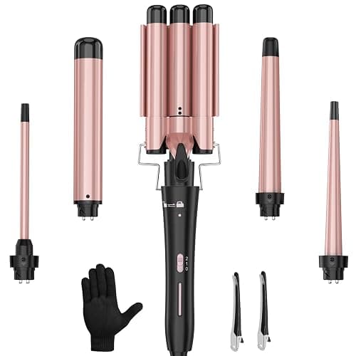 Curling Wand Set, Curling Iron Interchangeable 3 Barrel Wand Curler with Ceramic Tourmaline Professional 5 in 1 Wand Curling Iron,for Women with Curler and Waver - Image 1