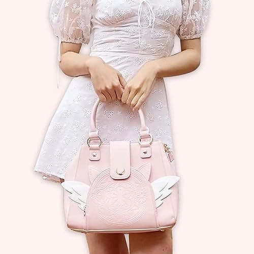 BelugaDesign Sakura Purse | Cute Pastel Pink Kawaii Girls Women Crossbody Shoulder Bag | Princess Cardcaptor Moon Anime Heart Wing Handbag | Faux Leather Vegan Birthday Gift with Straps and Pockets thumbnail 2