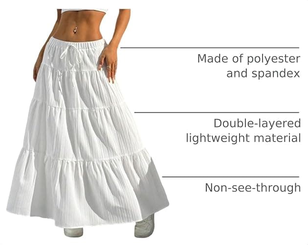 Xuani Maxi Skirt for Women Long Boho Flowy Ruffle Elastic High Waist | Flared, A Line, Decorative Front Tie, Tiered Layer Versatile, Lining, Casual Summer Beach Vacation Outfits, 2026 Spring Fall thumbnail 4