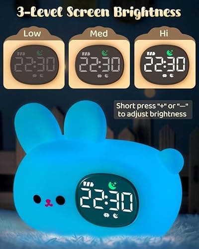 Bunny Alarm Clock for Kids with Night Light, Sleep Training Clock Time to Wake Clock, Rechargeable Silicone Light for Bedroom, Perfect Sleep Companion for Boys Girls thumbnail 6