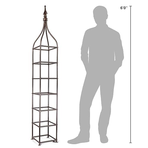 H Potter Trellis Obelisk Tall Metal Garden Decor Vertical Yard Art for Roses Climbing Plants Weather Resistant Wrought Iron Ornamental (Charcoal Brown, 6 Foot) thumbnail 3