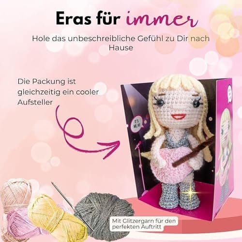 Taylor Swift. Das inoffizielle Häkelset: Anleitung, Misch-Garn in 4 Farben, Füllwatte, Häkelnadel 3,0 mm, Sicherheitsaugen, Chenilledraht, Draht, Aufsteller thumbnail 3