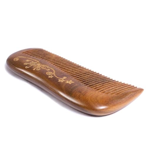 Breezelike Sandalwood Hair Comb - No Static Handmade Wooden Fine Tooth Detangling Comb with Golden Painted Flower thumbnail 2