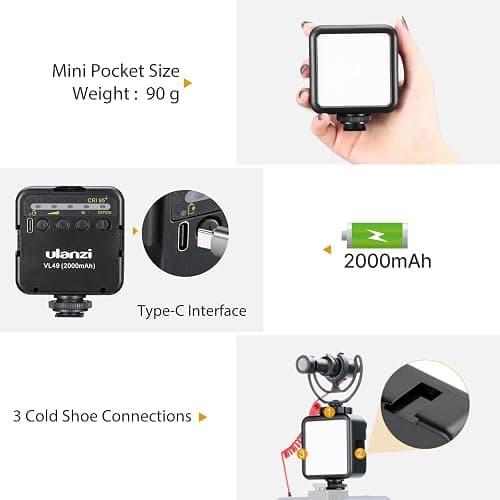 ULANZI VL49 2000mAh LED Video Light w 3 Cold Shoe, Rechargeable Soft Light Panel, Portable Photography Lighting for DJI OSMO Sony DSLR Canon Camera GoPro Vlogging thumbnail 2