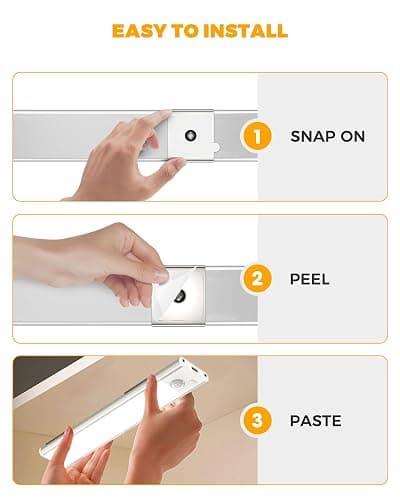 ASOKO Under Cabinet Lights Motion Sensor Light Indoor USB-C Rechargeable LED Closet Lights Battery Operated Under Cabinet Lighting Wireless Under Counter Lights for Kitchen(White,3Pack) thumbnail 5
