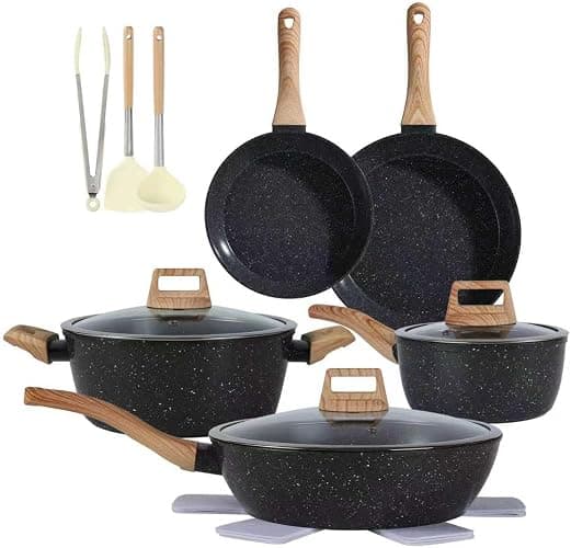 Ceramic Cookware Sets 15PCS Pots and Pans Set Non Stick (black15) - Image 1