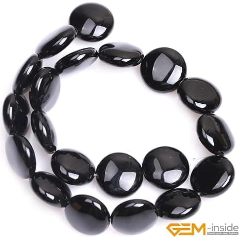 GEM-Inside Natural 20mm Coin Curved Surface Black Agate Gemstone Loose Beads Energy Stone Handmade Beads for Jewelry Making Jewelry Beading Supplies for Women thumbnail 2