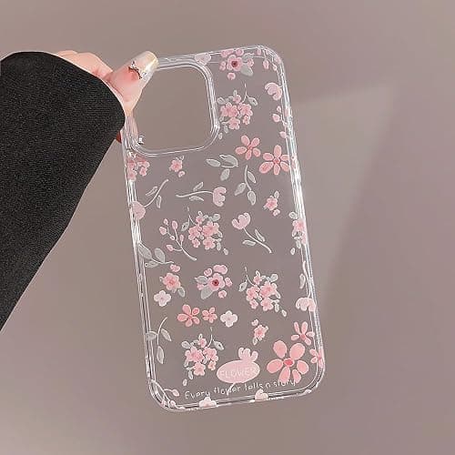 Reownest Compatible for iPhone 15 Case for Clear Pink Flower Cute Aesthetic Design Floral Women Teen Girls Silicone Slim Cover Protection Phone Cases-Clear thumbnail 3