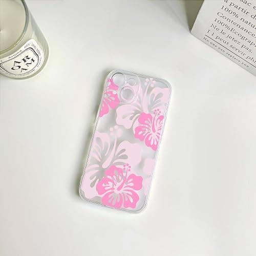 Lovmooful Compatible for iPhone 15 Case Cute Clear Hibiscus Flower Floral Aesthetic Printed Design for Girls Women Soft TPU Shockproof Protective Girly for iPhone 15-Big Pink Flower thumbnail 2
