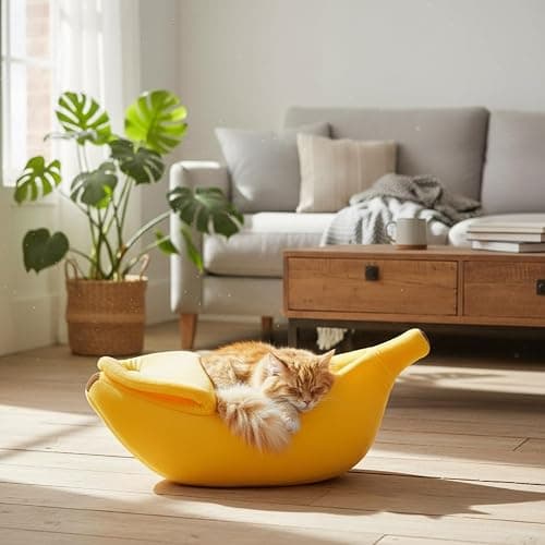 DSDESHU Banana Cat Bed for Cats & Small Dogs – Funny Yellow Plush Pet Cave, Comfy Indoor Hideaway for Kittens, Puppies, and Small Pets thumbnail 4