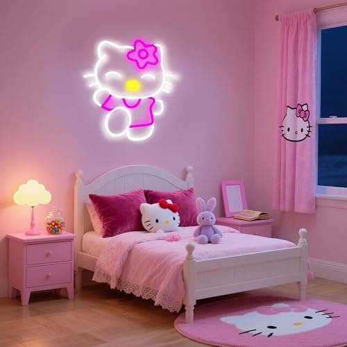 For Kitty LED Neon Cat Wall Light Sign, Pink and White, Dimmable, 14.7x12.5 Inch, USB Powered, Room Decor for Girls Bedroom, Christmas Birthday Gift thumbnail 5